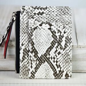 Molly Vegan Leather Snake Print Coin Zipper Tousled Pouch White Black